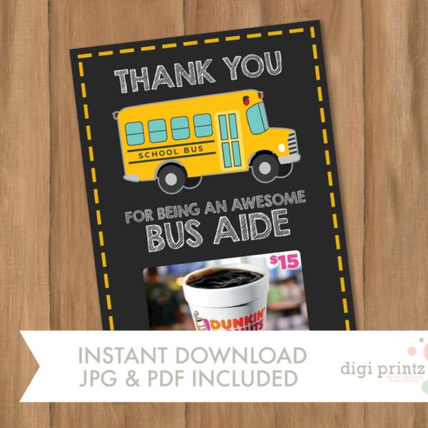INSTANT DOWNLOAD, Gift Card Holder, Awesome Bus Driver, Awesome Bus Aide, Gift Card Holder, Printable, Printable Gift Card