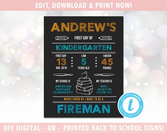 First Day of School Sign - First Day of School Chalkboard - 1st Day of School Sign - Instant Download, Editable Template [id:552565]