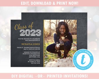 Graduation Invitation / Announcement with Photo - (Digital - DIY) Instant Download, Editable Template, Templett [id:373152]