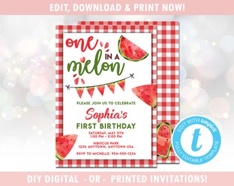 Watermelon Birthday Party Invitation (Digital - DIY) Instant Download, Editable Template, Templett [id:20696625]