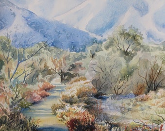 High Desert Landscape in Southern California Original Watercolor Painting