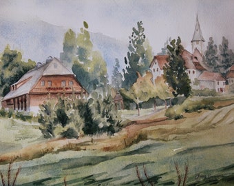 Black Forest Germany Original Watercolor Painting Landscape