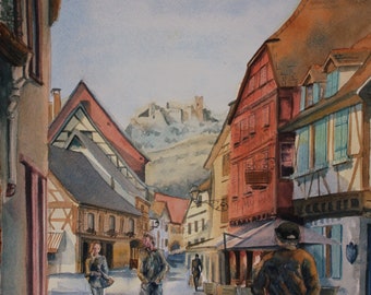 Original Watercolor of Ribeauville, Alsace, France