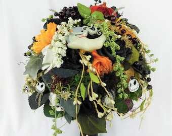 Nightmare Zero & Jack Wedding Bouquet-Halloween Wedding-Fall Bouquet-Fantasy Bouquet Flowers-Orange-Black-Ivory-Jack -Zero Disney Bouquet