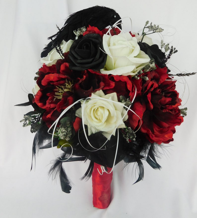 Red and Black Bouquet Gothic Wedding Dark Bouquet Peonies