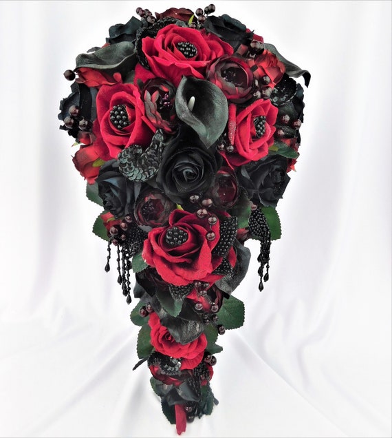 Rouge Noir Bouquet de mariée en cascade Bouquet de mariage - Etsy France