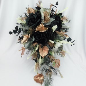 Dark Flower Bouquet-Bridal Cascade Wedding Bouquet Flowers--Black-Rose Gold Bouquet Gothic Bride Flowers -Wedding Bridal Bouquet-Custom made