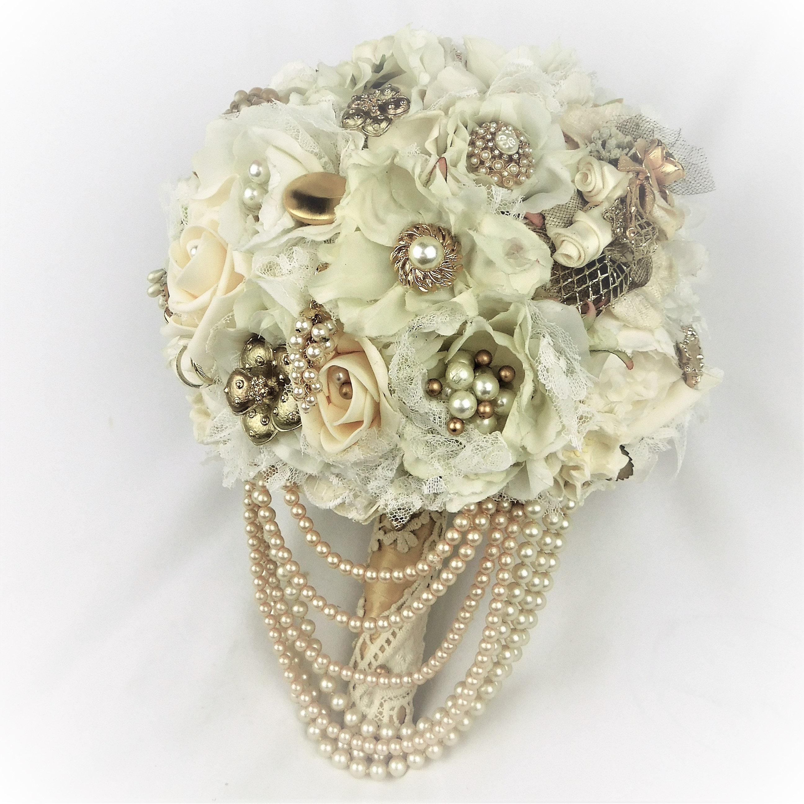 Cream and Ivory Wedding Flowers-Bridal Brooch Bouquet-Boho - Etsy 日本