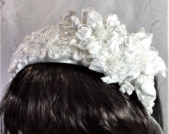 Wedding Bridal Crown-Tiara-Bride Bridal Hair Accessories-White Wedding Elegant Bridal Hair Crown-Intricate Design Vintage Floral-Beaded