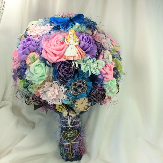 Disney Bridal Alice Wonderland Wedding Flower Bouquet Silk Etsy