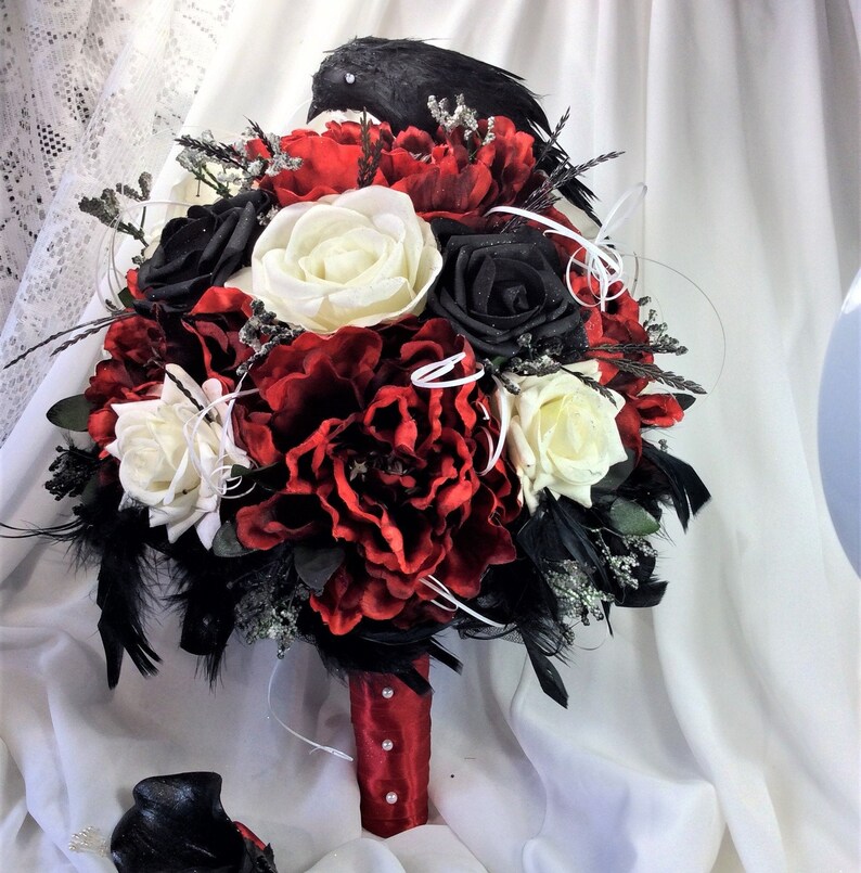 Red and Black Bouquet Gothic Wedding Dark Bouquet Peonies