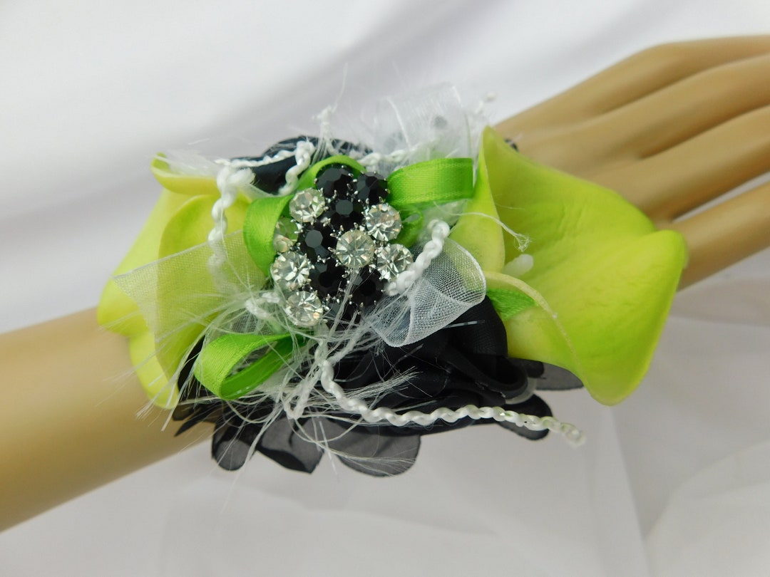 Calla Lily Corsage Setneon Lime Green and Black Corsage Etsy