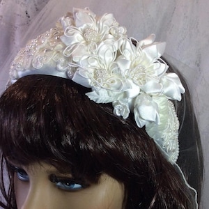 Wedding Bridal Crown-Tiara-Bride Bridal Hair Accessories-White Wedding Elegant Bridal Hair Crown-Intricate Design Vintage Floral-Beaded