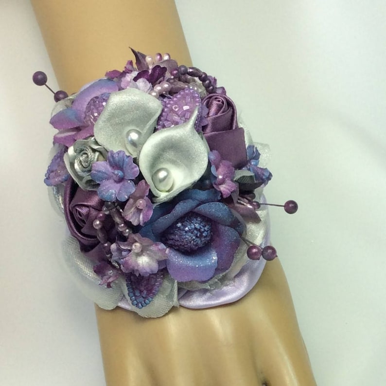 Silver Plum Purple Flowers Wrist Corsage Set Special Etsy