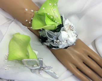 Green Lime Flower Corsage Set-Wrist Flowers-Prom Corsage-Wedding Bridal Flowers-Brooch Corsage-Corsage for Prom-Keepsake-Corsage-Alternative