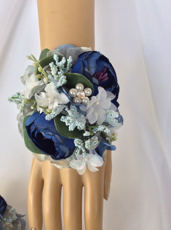 Wedding Planner Royal Blue Bride Wrist Corsage Bridesmaid Hand Flowers Handmade 