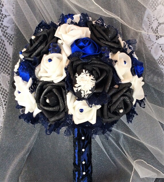 Royal Blue And Black Gothic Wedding Bridal Flower Bouquet Etsy