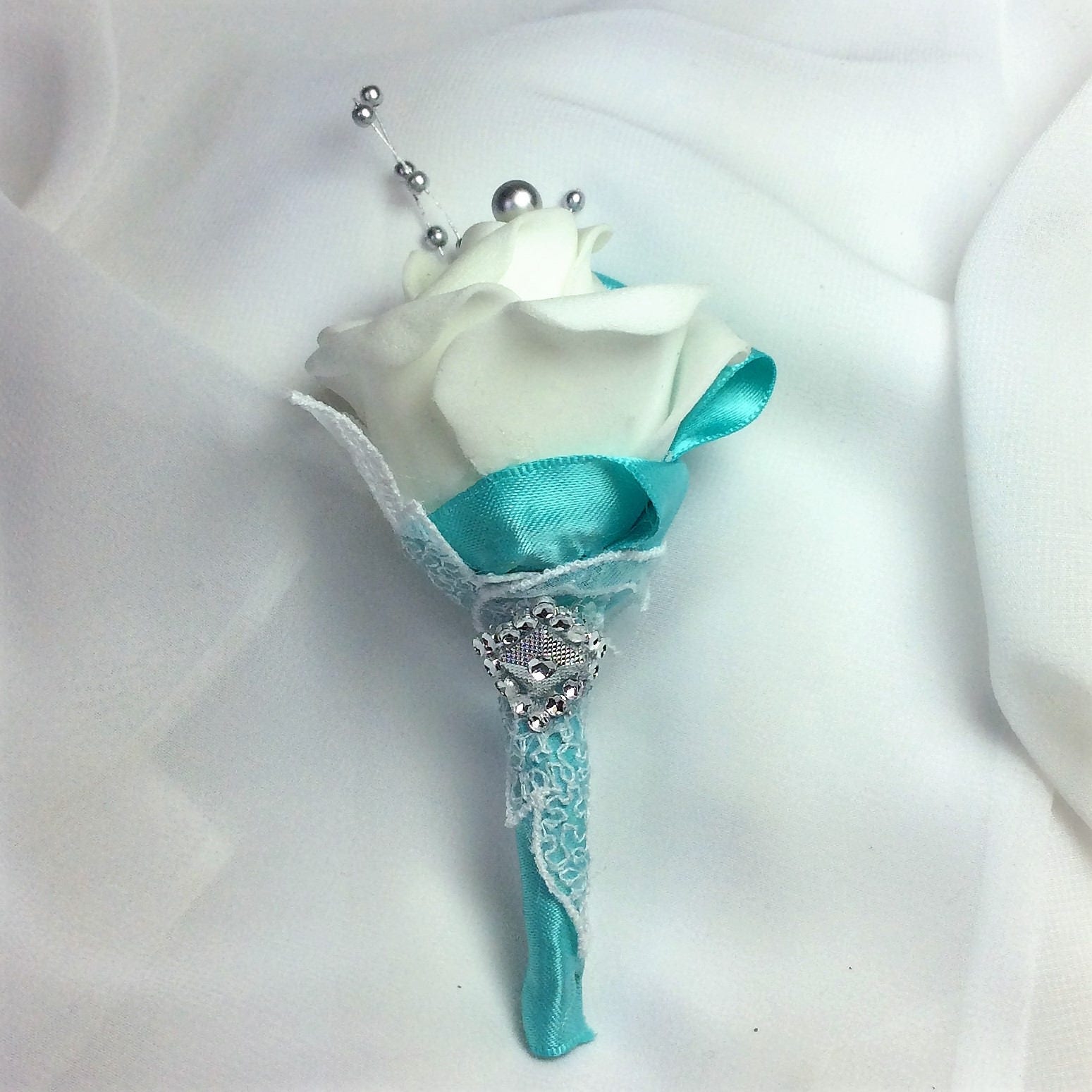 Aquatealblueturquoisesilk Flower Corsage Setprom Flowers Etsy