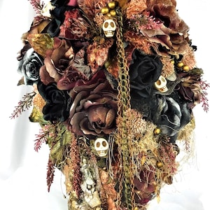 Steampunk Wedding-Bridal Bouquet-Cascade Bouquet-Bridal Flowers-Gothic-Skull-Renaissance-Viking-Norse-Medieval-Bouquet-Wedding-Bride Flowers