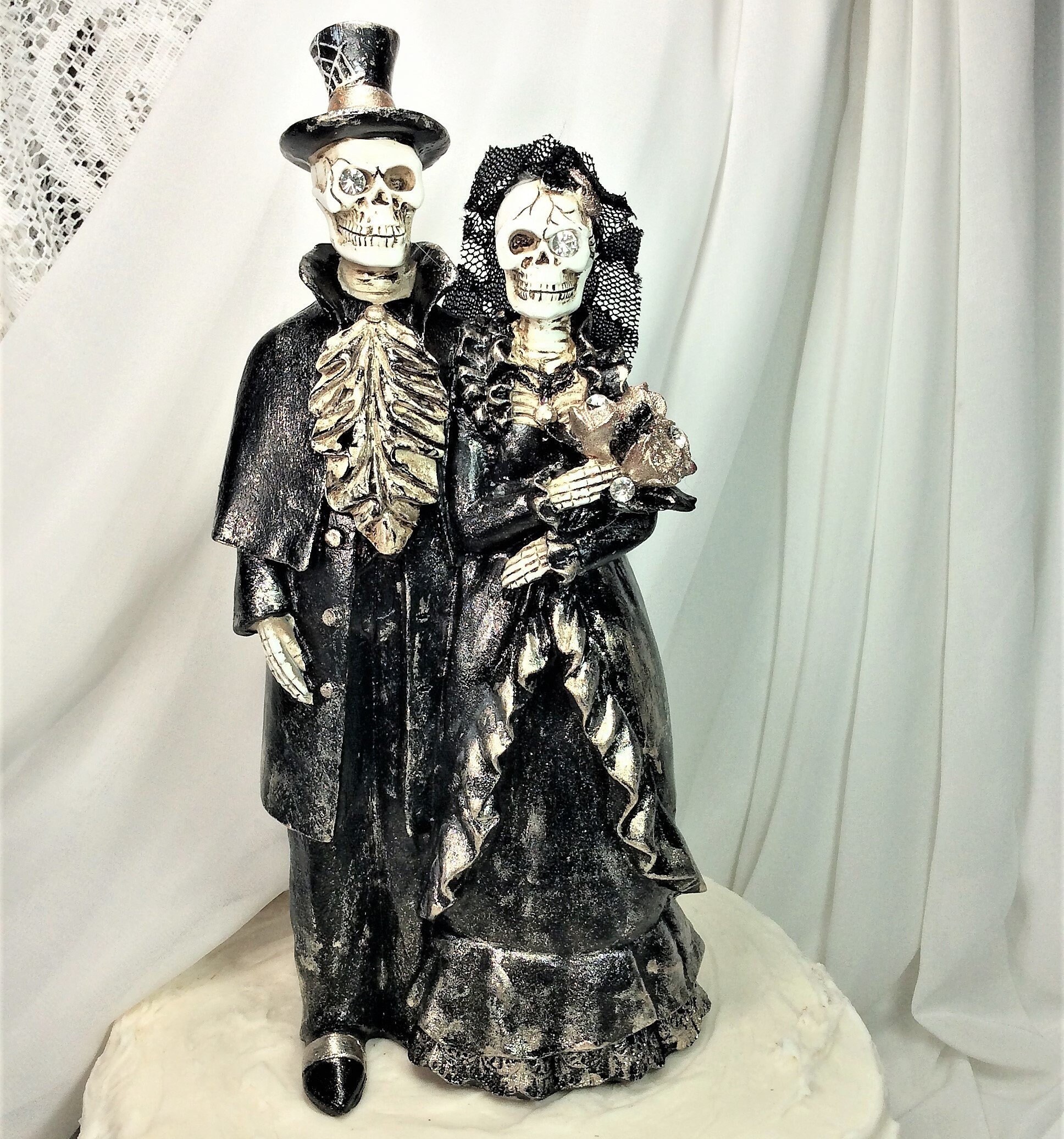 Gothic Decor Skeleton Bride Groom Wedding Couple Cake Topper Etsy