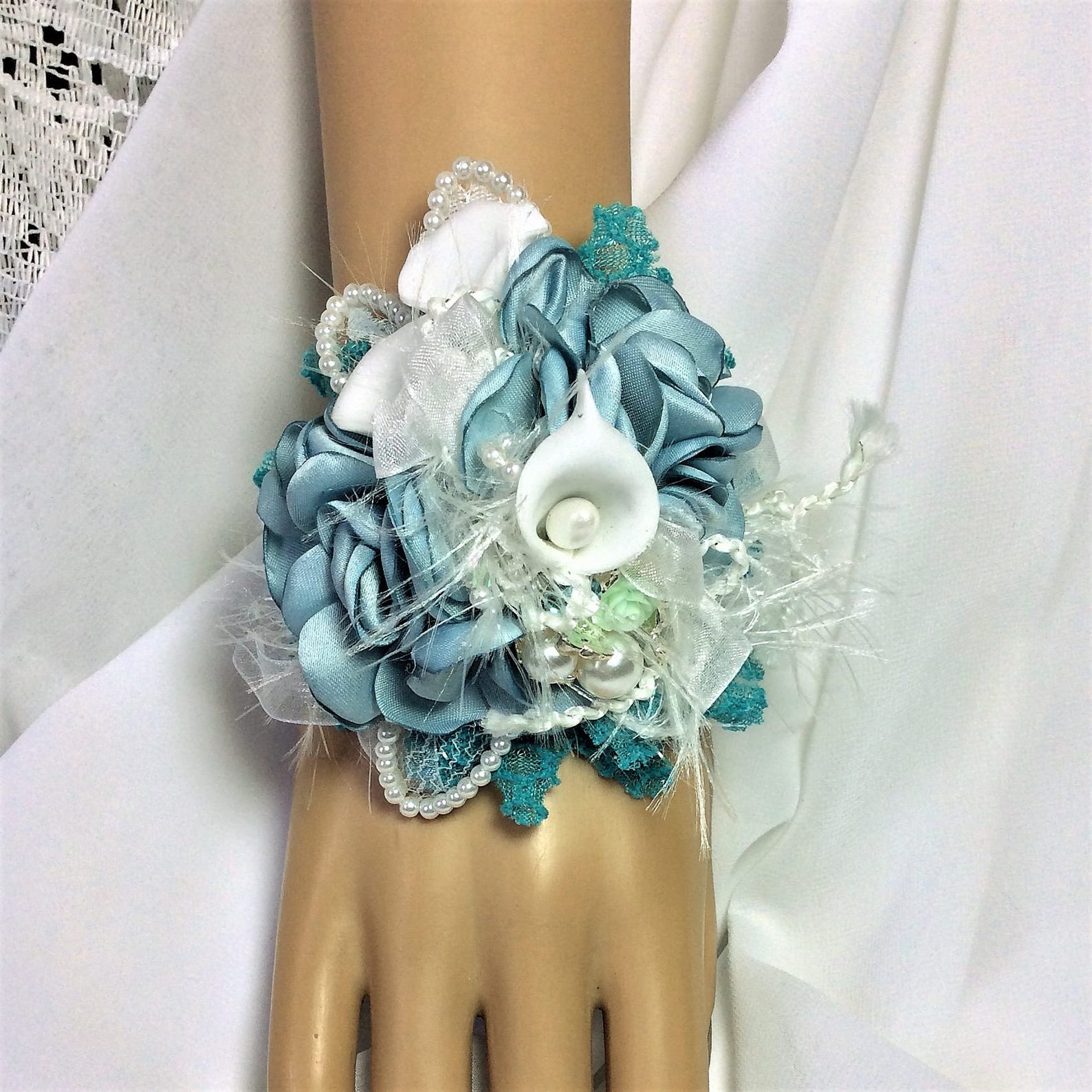Aquatealblueturquoisesilk Flower Corsage Setprom Flowers Etsy