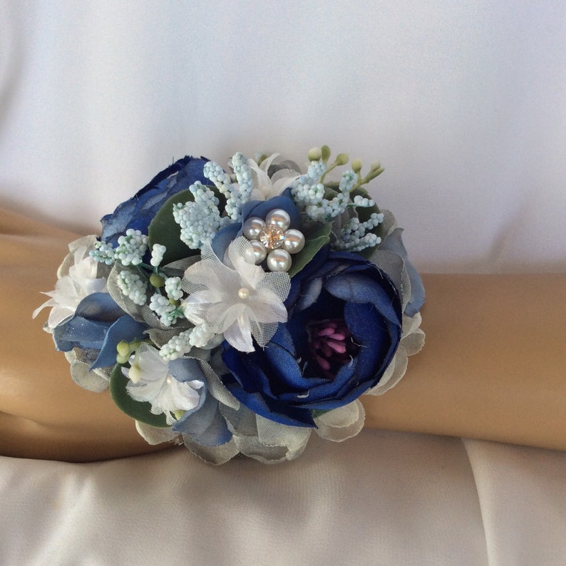 Royal Blue Wrist Corsage Set Rustic Corsage and Boutonniere Etsy