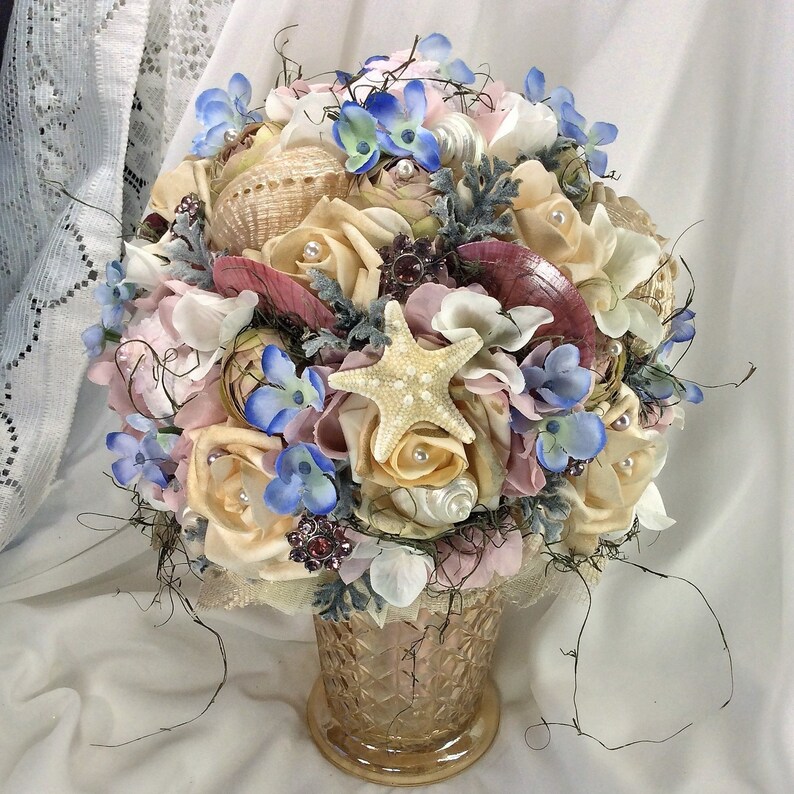 Ivory Blue Mauve Bouquet Beach Wedding Bridal Flowers Silk Etsy