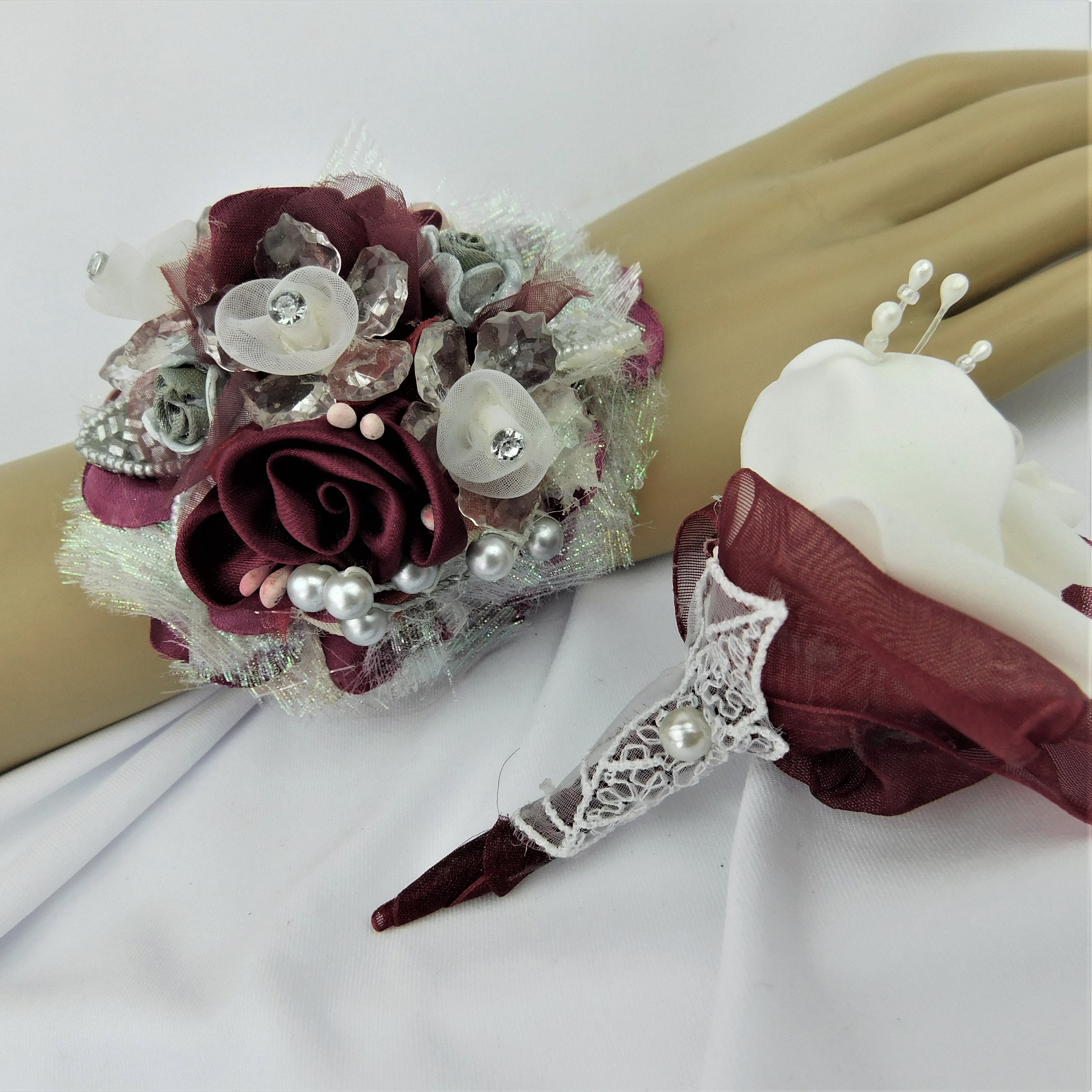 BurgundySilverWine Corsage SetElegant Corsage Flowers Wrist Etsy