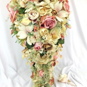 Boho Wedding Bridal Cascade Bouquet-Pink-Ivory-Bouquet Flowers-Cascading Flower Bouquet Bride Wedding Flowers-X-Large Handmade Bouquet-OOAK