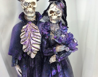 Skeleton Wedding Decor Gothic Wedding Skeleton Bride Groom Wedding Cake Topper or Table Decor Wedding and Home-- Hand Painted Custom Colors
