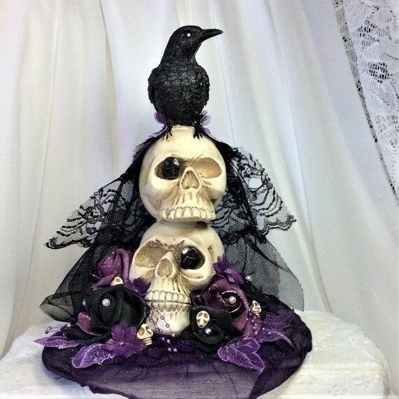 Gothic Wedding Topper Skulls And Roses Wedding Flower Etsy