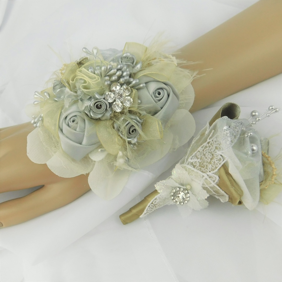 Prom Set Silver-gold-ivory Prom Corsage-elegant Corsage-prom Wrist Corsage ...