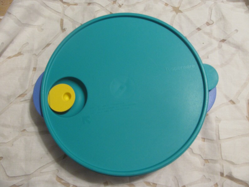 Tupperware Crystal Wave 3 Section Blue Green Bowl Container Food Storage Vented