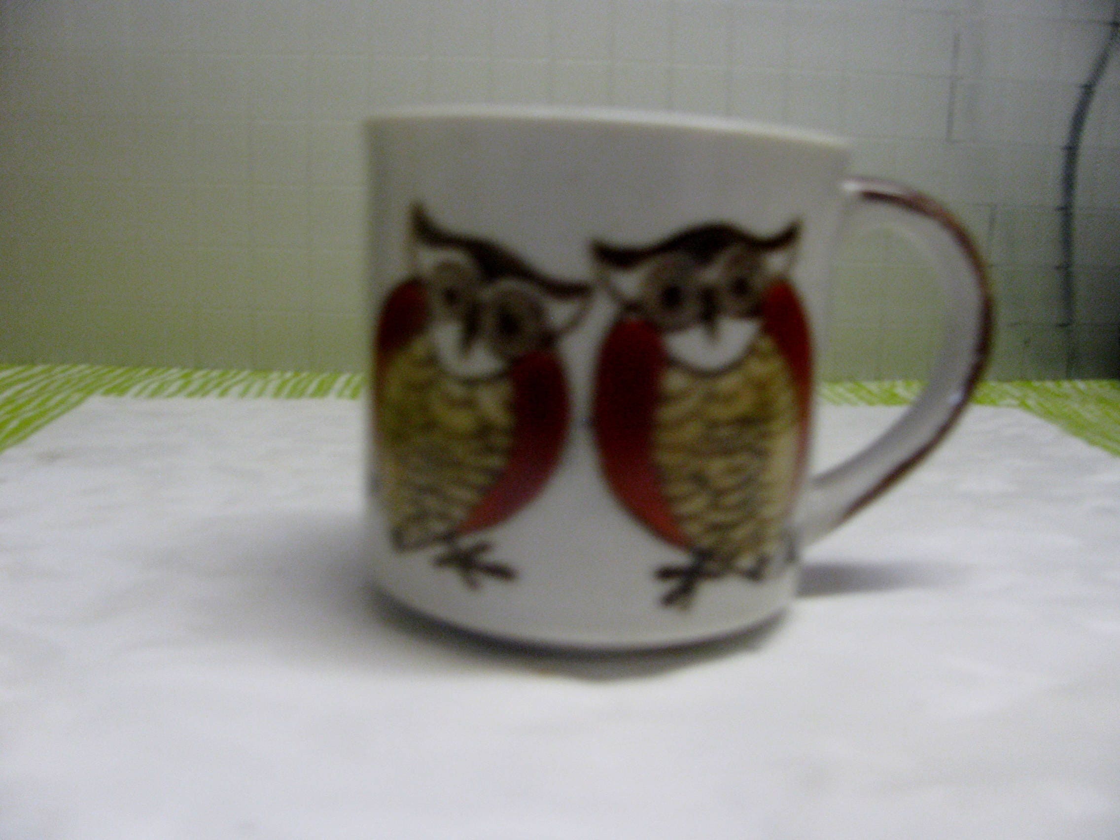 Vintage Owl Mug; Brown and Orange