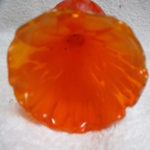 Ruffled bud vase hand blown art glass orange white 8&quot; tall vintage flower vase