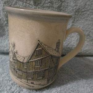 Vtg Biltons Coloroll Coffee Mug Embossed Stoneware England Village Snow Scene