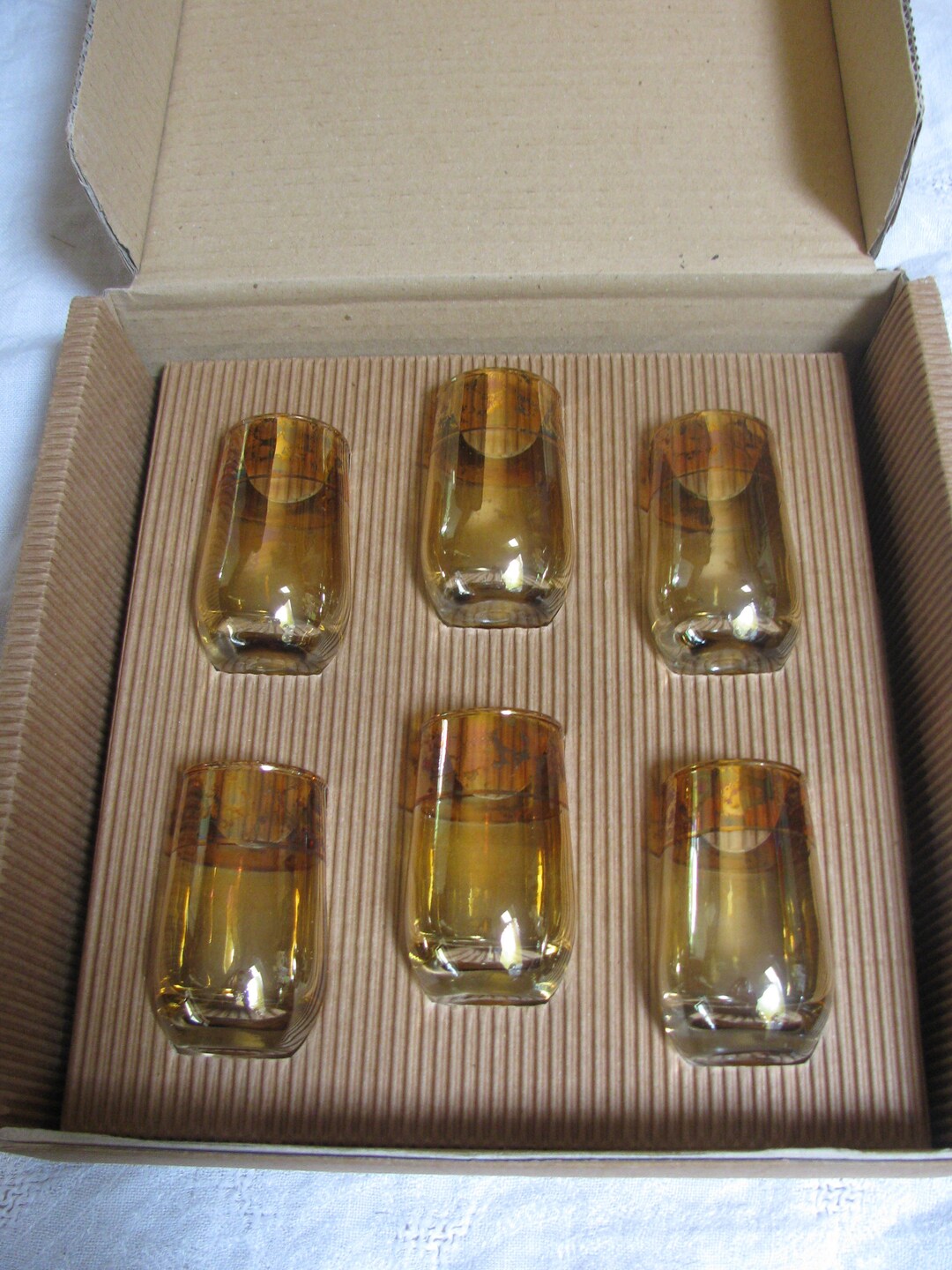 Set of 6 Gold Amber Shot Glasses Franco Italy Glass Made in Etsy