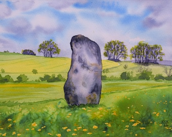 West Kennet Avenue, Avebury, acquerello originale, arte murale, A4