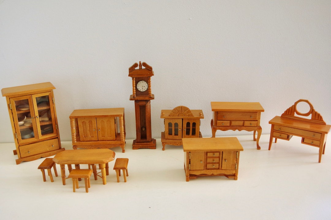 Vintage Wooden Dollhouse Furniture W/ Functional Doors and Drawers Etsy
