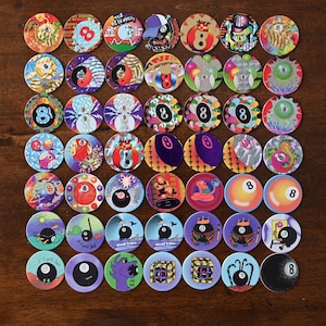 Assorted 8 Ball Pogs | 49 Total Pogs, Several Holographic, Includes Carrying Tube