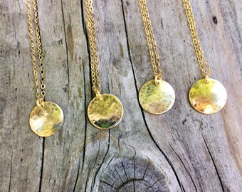 14k gold disk necklace/ tiny circle/ gold necklace/ layering necklace /hammered gold circle/gold disk ready to ship