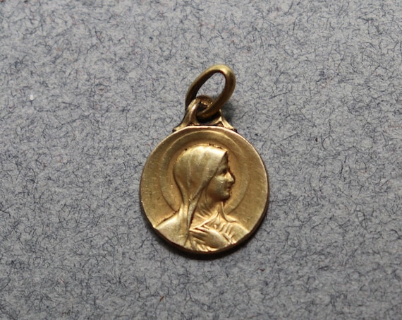French, Gold-Plated, Inscribed, Virgin Mary Medal by Oria, Dated 1926