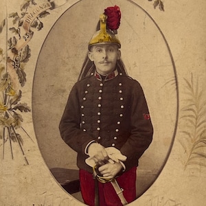 Hand-Colored French Cabinet Card of 23rd Regiment French Dragoon by Stevenin, Circa 1870s