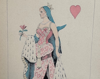 Antique Engraving of Lady of Hearts Costume, Worn by Madame la Comtesse de Castiglione, by French Artist Léon Lebègue