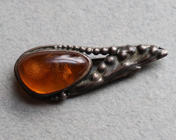 Art Nouveau Sterling (925) and Amber Brooch