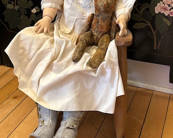 Antique, Button-up Doll Boots in Blue-Grey