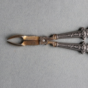 French Sugar Tongs with Rose Floral Design on Silver Handles with Boar&#39;s Head Mark