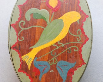 Handmade, Bentwood Painted Box with Bird and Floral Motifs