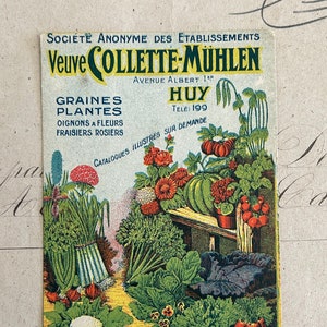 Antiguo anuncio belga de venta de verduras y flores de la Veuve (viuda) Collette-Mühlen