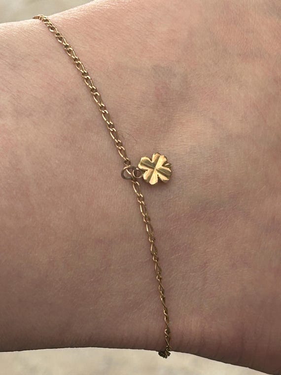 Dainty, Gold-Colored, Four-Leaf Clover Anklet, from France